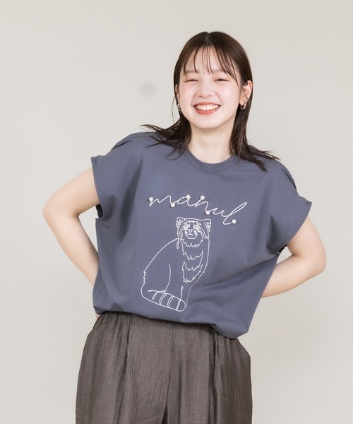 GANNI 猫イラスト Tシャツ GANNI(ガニー) 猫プリントTEE / Kanae / ADAM ET ROPÉ FEMME ｜J
