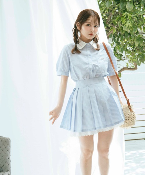 【LOVE MOSCHINO】ストライプ フリル ミニワンピース【送関込】 SLY | FLOATING CLOTH RIBBON N／S ショートワンピース