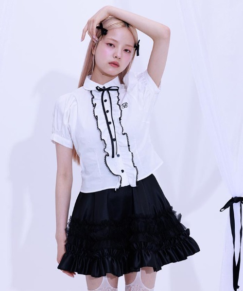 Fickle Bebe（フィクルベベ） ブラウス シャツ 半袖 レースボリューム