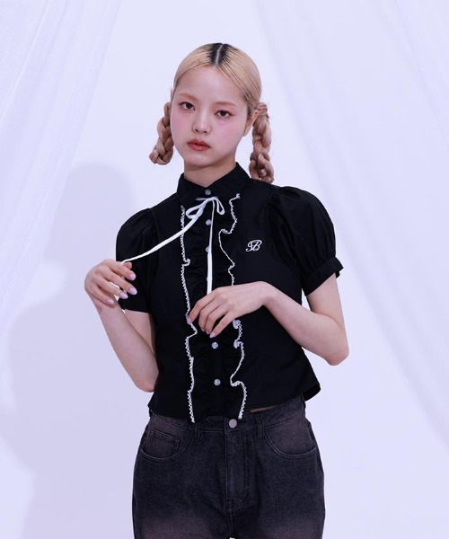 ブラウス シャツ レースボリュームフリルブラウス レディース Fickle Bebe ブラウス シャツ レースボリュームフリルブラウス