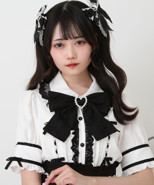 DearMyLove ブラウス シャツ 夏 半袖 はしごレースリボンフリル