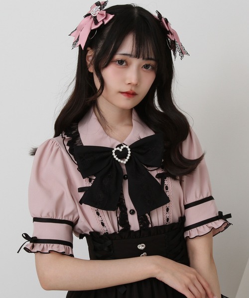 DearMyLove ブラウス シャツ 夏 半袖 はしごレースリボンフリル
