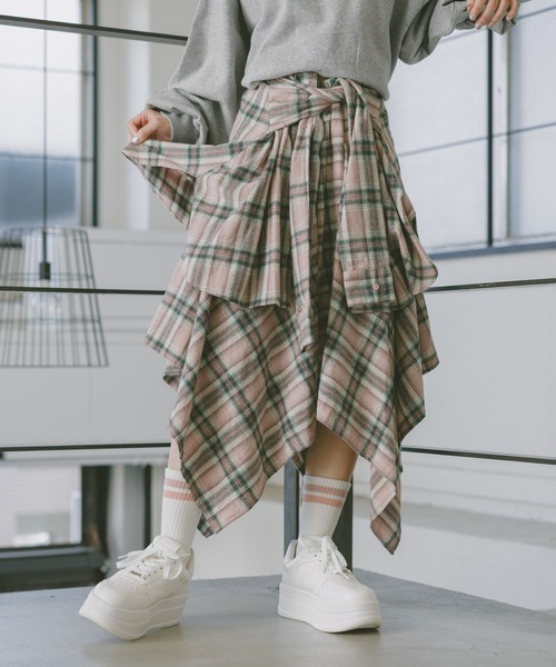 美品⚫︎シビラリモンタチェックスカートM repipi armario（レピピアルマリオ） スカート チェックシャツレイヤー