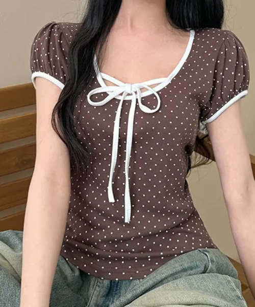 tシャツ 半袖 水玉柄パフスリーブ半袖Tシャツ レディース : ZOZOTOWN