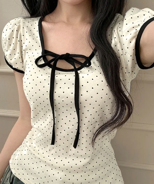 tシャツ 水玉柄パフスリーブ半袖Tシャツ レディース : ZOZOTOWN