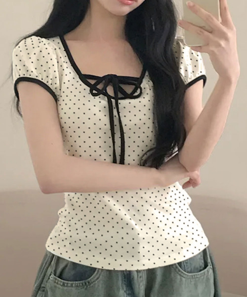 tシャツ 水玉柄パフスリーブ半袖Tシャツ レディース : ZOZOTOWN Yahoo