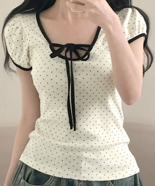 ミュゲブルマリン花柄 ベージュ 半袖Tシャツ パフスリーブ tシャツ 半袖 水玉柄パフスリーブ半袖Tシャツ レディース : ZOZOTOWN