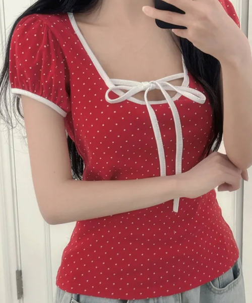 tシャツ 水玉柄パフスリーブ半袖Tシャツ レディース : ZOZOTOWN Yahoo