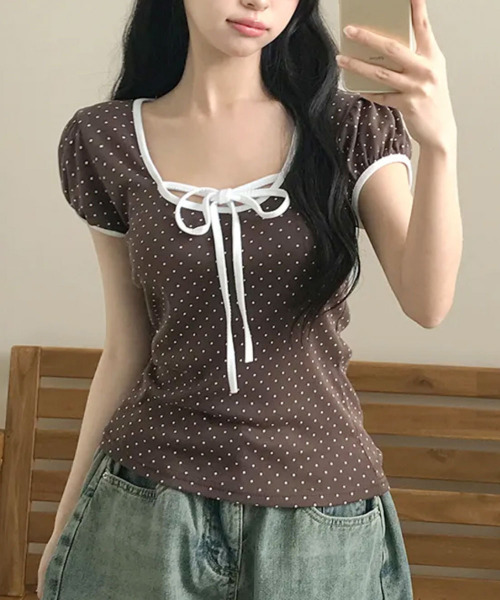 tシャツ 半袖 水玉柄パフスリーブ半袖Tシャツ レディース : ZOZOTOWN