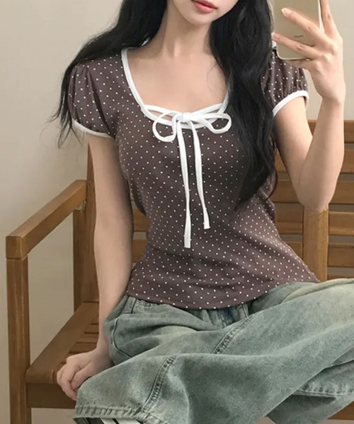 tシャツ 水玉柄パフスリーブ半袖Tシャツ レディース : ZOZOTOWN Yahoo