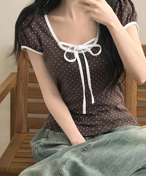 tシャツ 水玉柄パフスリーブ半袖Tシャツ レディース : ZOZOTOWN Yahoo