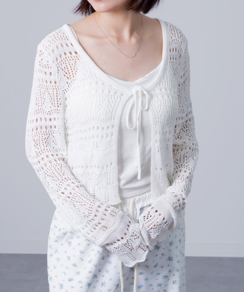 Chiina カーディガン / クロップド クロシェ編みカーディガン