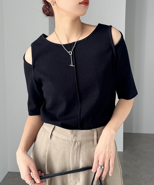 「andme」 「alma design」半袖カットソー M ブラック レディース
