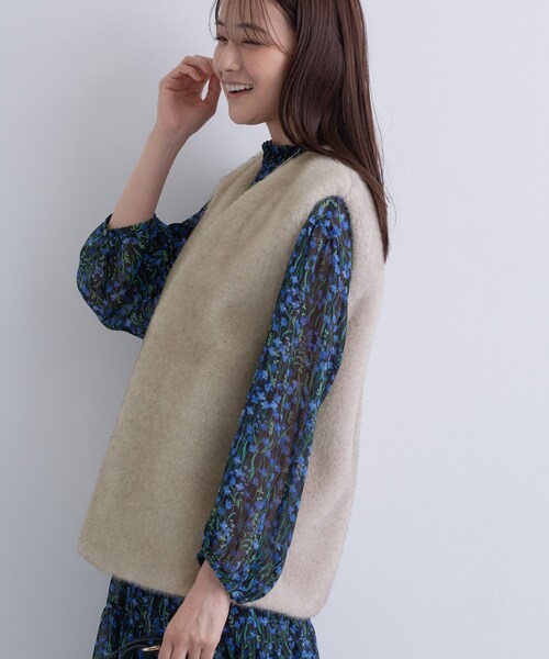 INDIVI ベスト ジレ ミンク調フェイクファージレ レディース