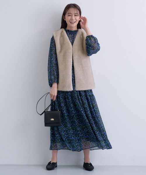 ミンクフェイクベスト　ジレ INDIVI ベスト ジレ ミンク調フェイクファージレ レディース