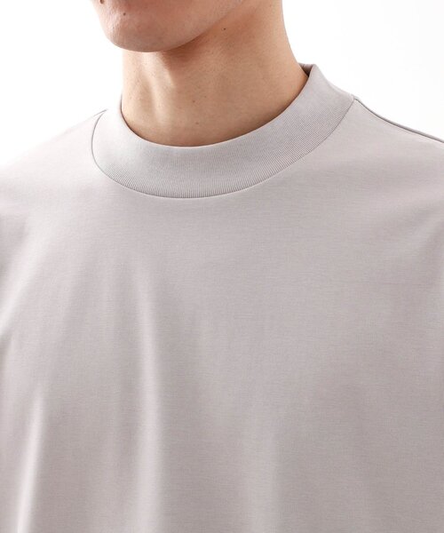 Mic honマチャット モックネックオーバーTシャツ　グレー、ホワイト色 Mic honマチャット モックネックオーバーTシャツ グレー、ホワイト色