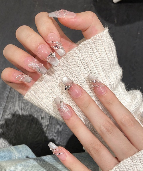 shoppinggo マニキュア ネイル ネイルチップ 蝶々 ハート きらきら