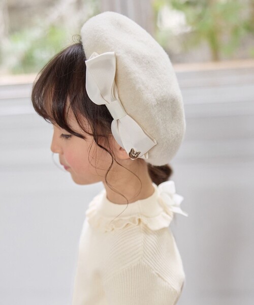 ANY（エニィ） 帽子 ベレー帽 ネコチャーム付きリボンベレー帽 キッズ