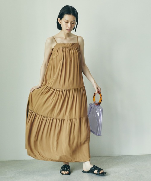 「ECRIRE」 キャミソールワンピース フリー ブラック レディース_画像6