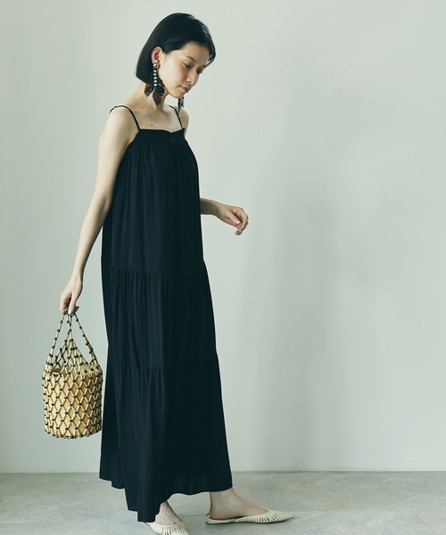 「ECRIRE」 キャミソールワンピース フリー ブラック レディース_画像9