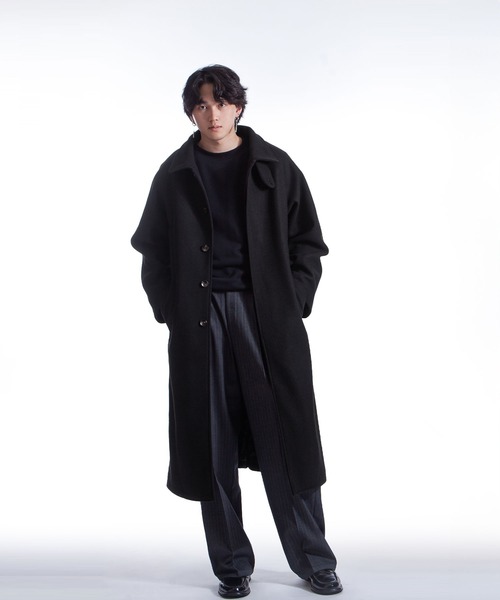 FRONT STREET 8 ステンカラーコート men's(L)イタリア製 ZIP FIVE -White Line- ステンカラーコート MEDIUM ブラック メンズ