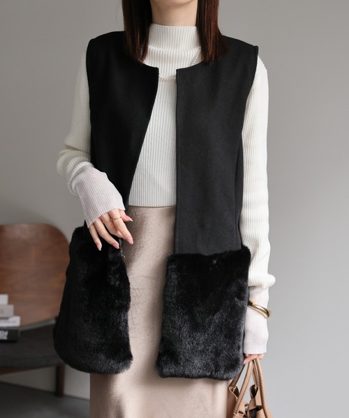 sakishimatokyo ベスト ジレ ウールライクベスト/ファー切り替え
