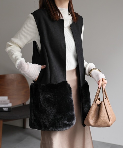 sakishimatokyo ベスト ジレ ウールライクベスト/ファー切り替え