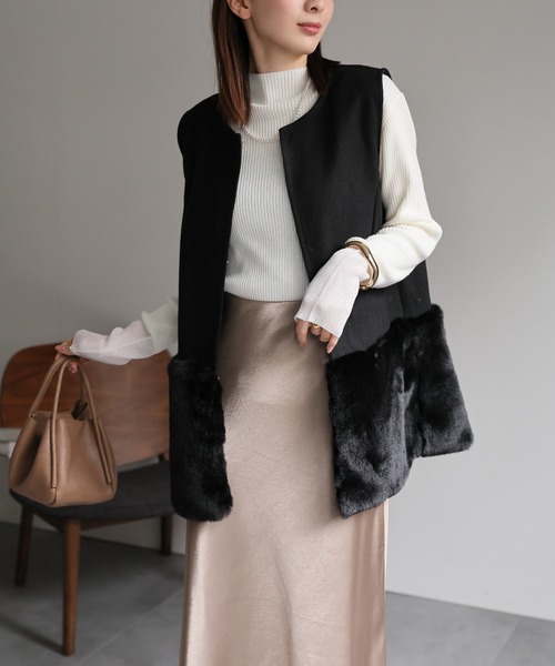sakishimatokyo ベスト ジレ ウールライクベスト/ファー切り替え