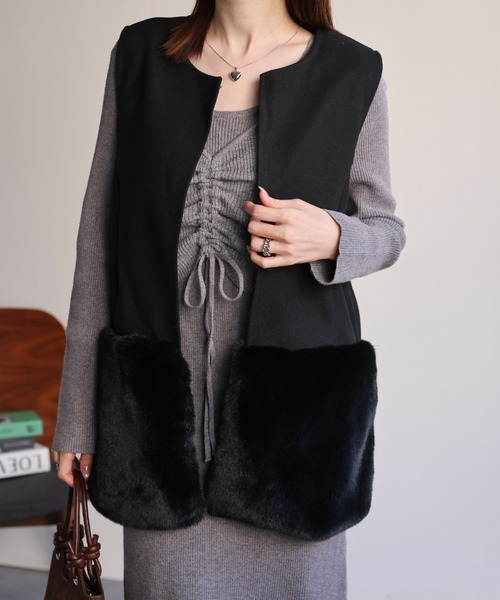 sakishimatokyo ベスト ジレ ウールライクベスト/ファー切り替え