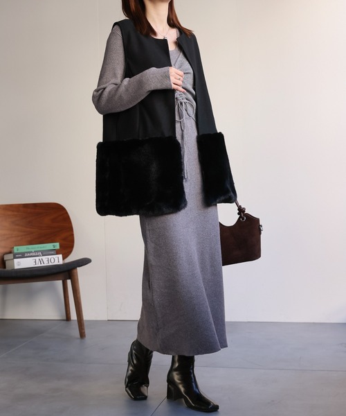 sakishimatokyo ベスト ジレ ウールライクベスト/ファー切り替え