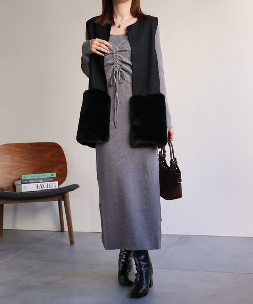 sakishimatokyo ベスト ジレ ウールライクベスト/ファー切り替え