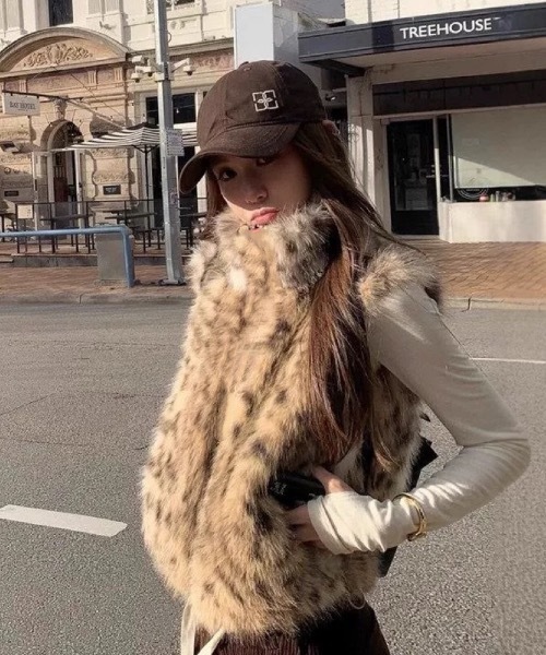 FUNdaysion ベスト ジレ ヒョウ柄ファーベスト レディース : ZOZOTOWN