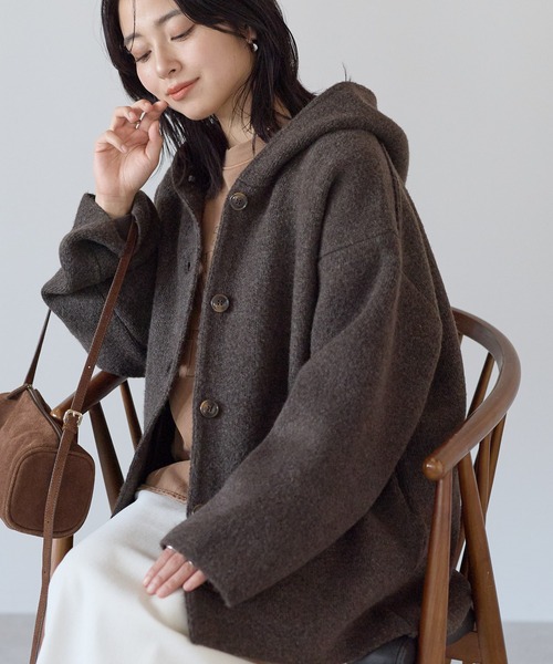 フード付きニットアウター フード付ニットジャケット | 京都通販ミセスのファッション館・本店