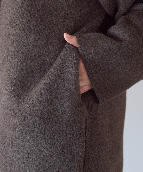 STONE  フード付きニットアウター Camphor wood セーター ニット brushed check drivers knit jacket