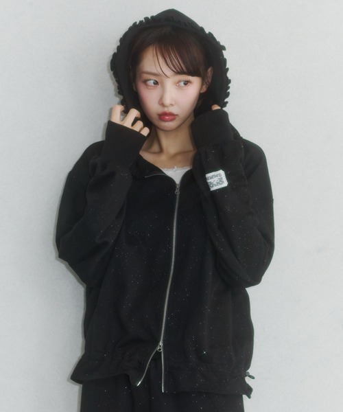 Lallana（ララーナ） パーカー lame coco frill zip-up hoodie/ラメ