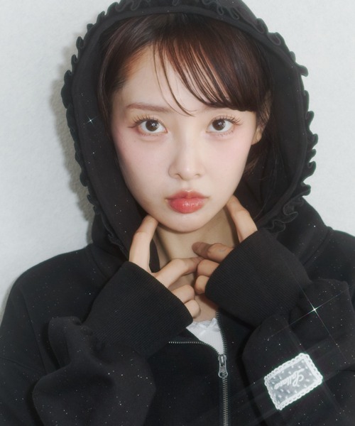 Lallana（ララーナ） パーカー lame coco frill zip-up hoodie/ラメ