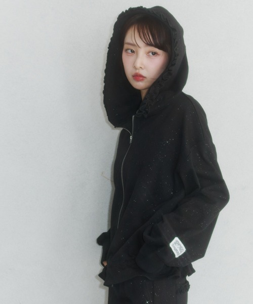 Lallana（ララーナ） パーカー lame coco frill zip-up hoodie/ラメ