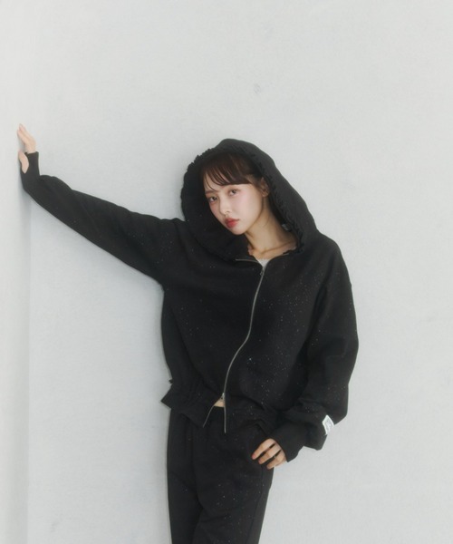 Lallana（ララーナ） パーカー lame coco frill zip-up hoodie/ラメ