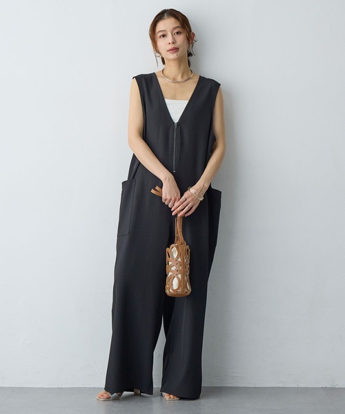 サロペット・オーバーオール・オールインワン ito fukuoka back open all-in-one フロッキードットor無地フリルワイドストラップサロペット