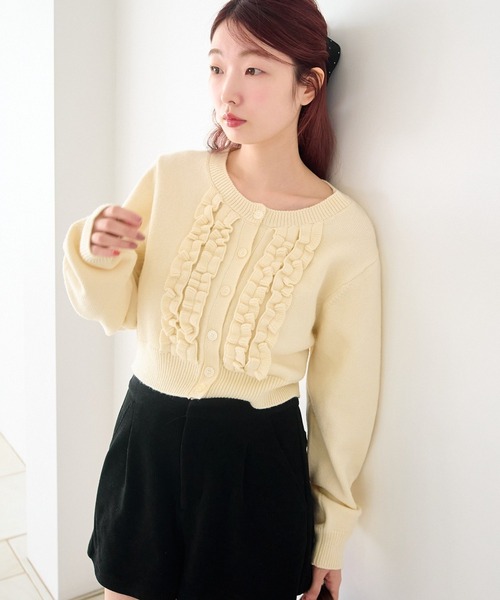 Kastane（カスタネ） カーディガン フリルチビニットカーディガン