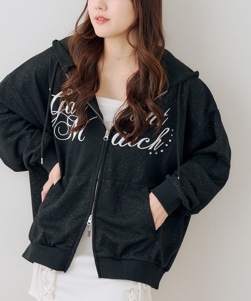 continuer de NICE CLAUP パーカー ロゴ刺繍ラメ裏毛パーカー