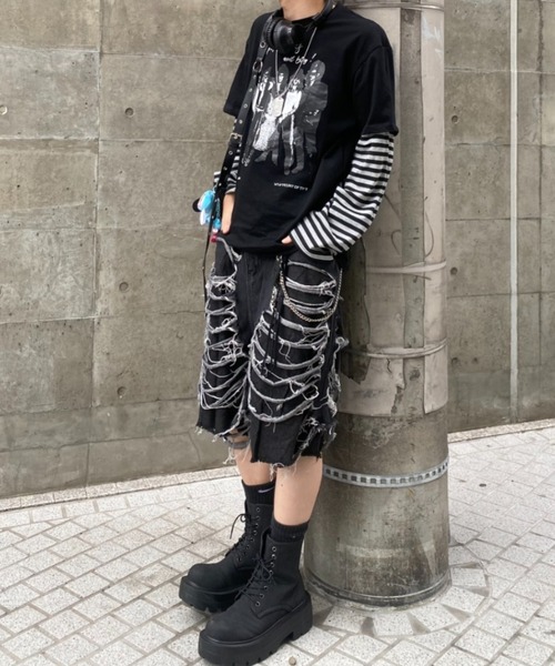 lilful ジーンズ 「26年春夏新作」クラッシュダメージ加工七分丈ハーフ