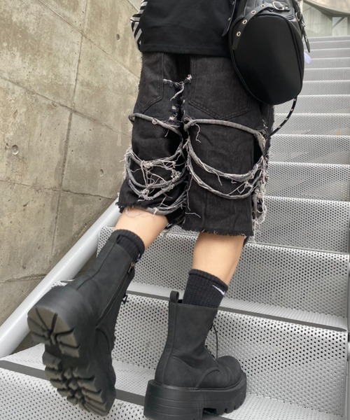 lilful ジーンズ 「26年春夏新作」クラッシュダメージ加工七分丈ハーフ