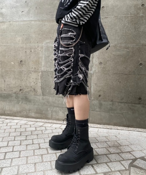 lilful ジーンズ 「26年春夏新作」クラッシュダメージ加工七分丈ハーフ