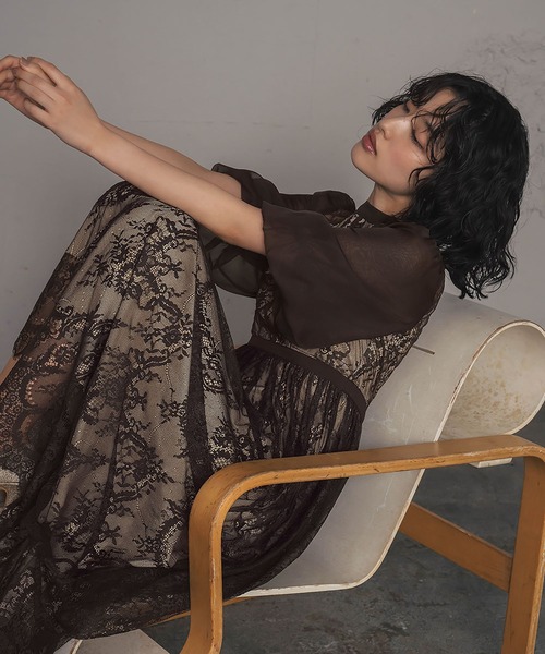 「GIRL」 7分袖ワンピース 2L ブラウン レディース_画像2