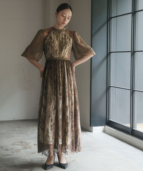 「GIRL」 7分袖ワンピース 2L ブラウン レディース_画像5