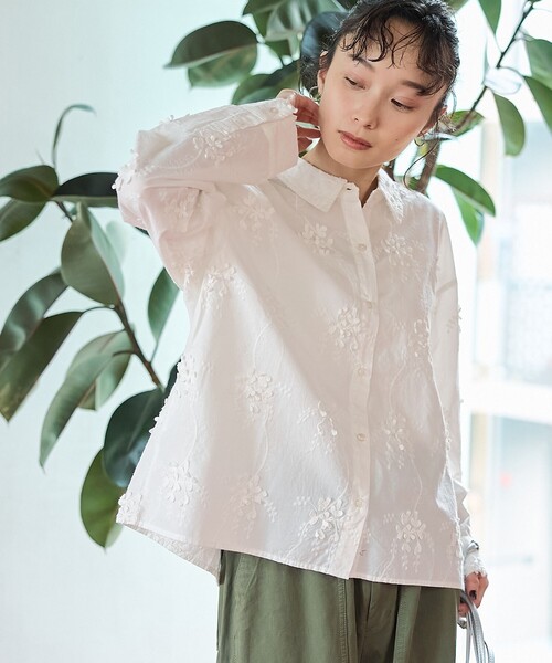 coen（コーエン） ブラウス シャツ 「再入荷/新色登場」3Dフラワー刺繍