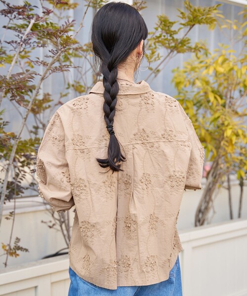 coen（コーエン） ブラウス シャツ 3Dフラワー刺繍 ロングスリーブ