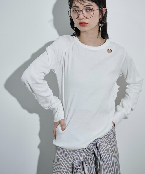 THE Yon tシャツ ハートパンチングリブロンT レディース : ZOZOTOWN