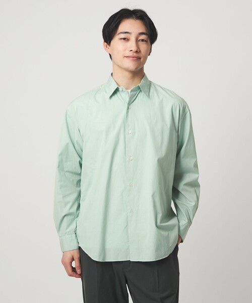 新品 MHL. コットン レギュラーカラー 長袖 シャツ◆カーキ MHL エムエイチエル 長袖シャツ カーキ コットン100% 日本製 無地